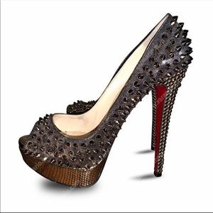 Christian Louboutin Lady Peep Hematite Spike Heels